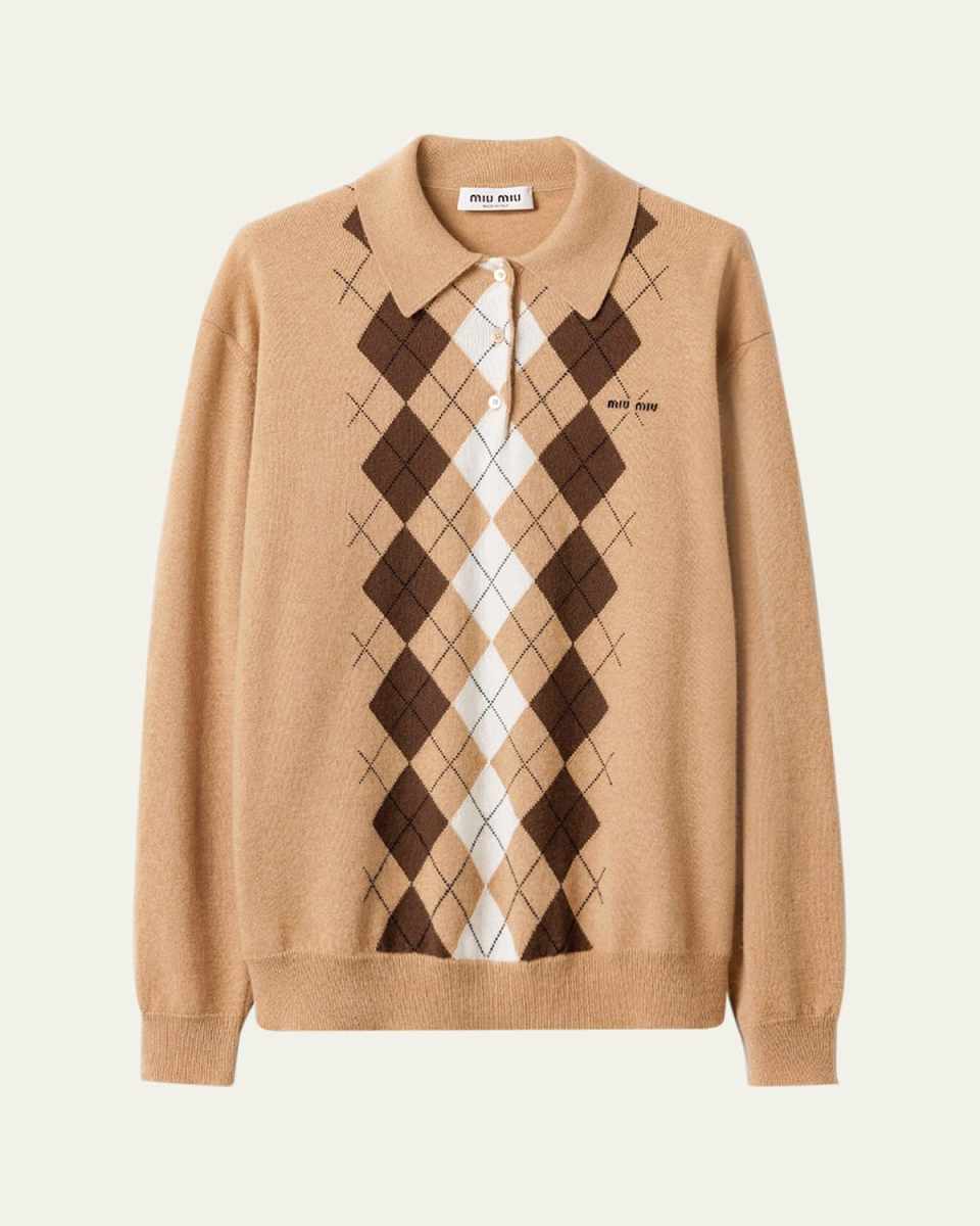 Argyle Cashmere Polo Sweater